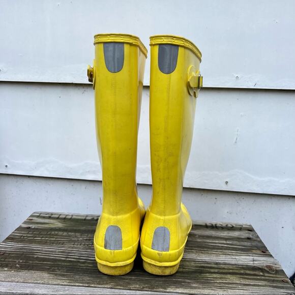 Hunter tall yellow waterproof rubber rain boots kids 4.5/5 - Picture 4 of 7